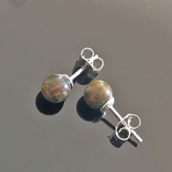 Boucles d'oreilles argent 925/000 clous pierre naturelle chrysocolle 6 mm