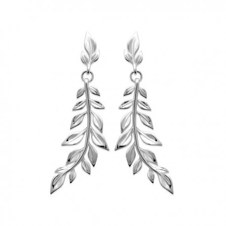 Boucles d'oreilles pendantes feuilles en argent massif 925/000