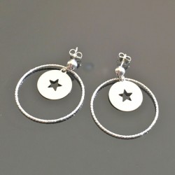 Boucles d'oreilles argent 925/000 pendantes étoiles anneaux