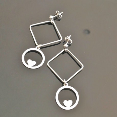 Boucles d'oreilles argent 925/000 pendantes petits coeurs