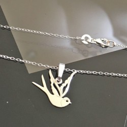 Collier pendentif oiseau hirondelle argent 925/000 sur fine chaine