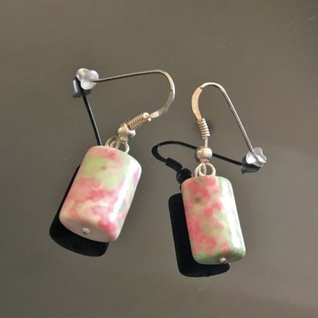 Boucles d'oreilles pierre naturelle jade neige rose et argent 925/000