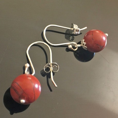 Boucles d'oreilles pierre naturelle jaspe rouge et argent 925/000