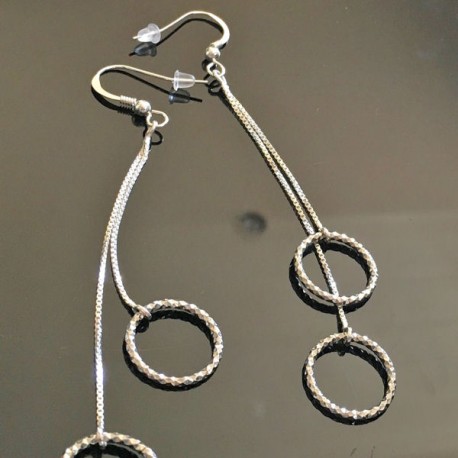 Boucles d'oreilles pendantes argent 925/000 pampilles multi anneaux