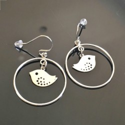 Boucles d'oreilles argent 925/000 anneaux pendants oiseaux