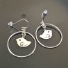 Boucles d'oreilles argent 925/000 anneaux pendants oiseaux colibris