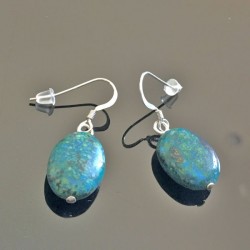 Boucles d'oreilles argent 925 pierre naturelle agate vert mousse turquoise