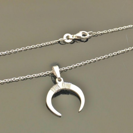 Collier pendentif corne en argent 925/000 sur fine chaine longueur 45 cm