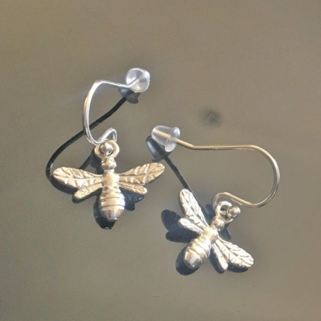 Boucles d'oreilles argent 925/000 pendantes petites abeilles