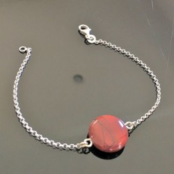 Bracelet argent 925/000 pierre naturelle jaspe rouge Bijou nature