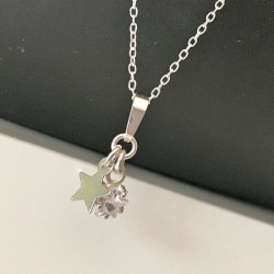 Collier argent 925/000 pendentif duo d'étoiles sur fine chaine 