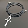 Collier pendentif croix de vie ankh argent 925/000 sur cordon cuir noir