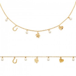Collier Plaqué Or 18 carats pampilles porte bonheur et zirconium