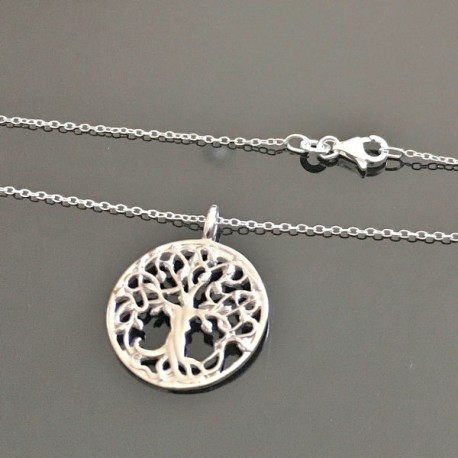 Collier arbre de vie argent massif 925 pendentif sur fine chaine 45 cm