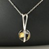 Collier argent 925/000 pendentif verre de murano feuilles d'or et argent