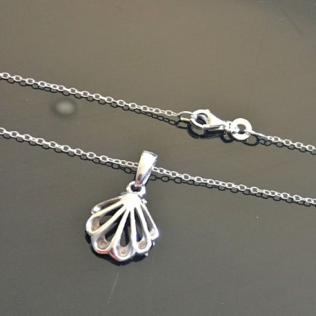 Collier argent 925/000 pendentif coquillage ajouré sur fine chaine - Ysia  Bijoux