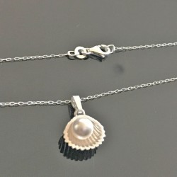 Collier argent 925 petit pendentif coquillage perle blanche nacrée Swarovski