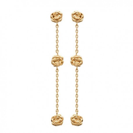 Boucles d'oreilles Plaqué Or 18 carats pendantes chainettes petites roses