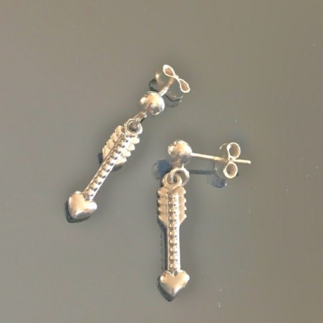 Boucles d'oreilles flèche coeur cupidon en argent 925/000