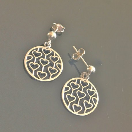 Boucles d'oreilles pendantes coeurs ouvragés en argent 925/000