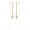 Boucles d'oreilles perles de culture chainettes plaqué Or 18 carats