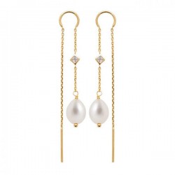 Boucles d'oreilles perles de culture chainettes Plaqué Or 18 carats