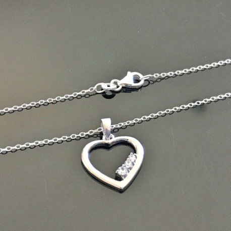 Collier pendentif coeur argent massif 925 et zirconium sur chaine