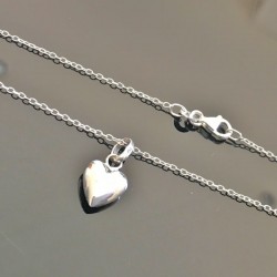 Collier pendentif petit coeur bombé en argent massif 925/000 sur fine chaine