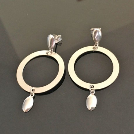 Boucles d'oreilles argent 925/000 pendants anneaux cercles 26 mm