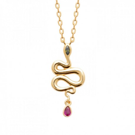 Collier serpent Plaqué Or 18 carats et pierres de couleur