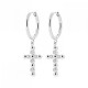 Boucles d'oreilles créoles argent massif 925/000 pendantes croix perlées