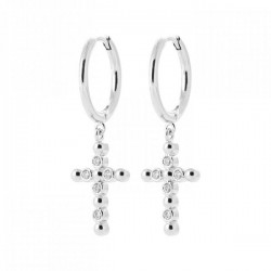 Boucles d'oreilles créoles argent massif 925/000 pendantes croix perlées