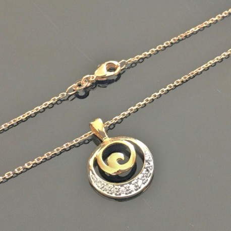 Collier pendentif rond en plaqué or 18 carats et zirconium sur belle chaine 