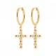 Boucles d'oreilles Plaqué Or 18 carats pendantes croix perlées