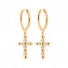 Boucles d'oreilles Plaqué Or 18 carats pendantes croix perlées