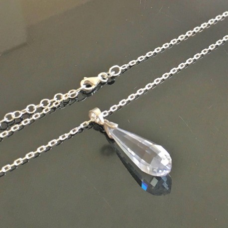 Collier pendentif goutte zirconium sur chaine en argent 925/000 réglable