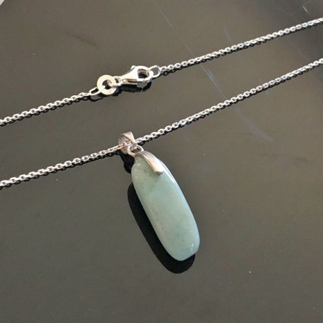 Collier pendentif pierre amazonite naturelle et argent 925 sur chaine 