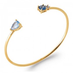 Bracelet jonc Plaqué or 18 carats pierres de couleurs bleues