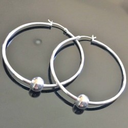 Boucles d'oreilles grandes créoles boules en argent 925/000 Diam. 50 mm