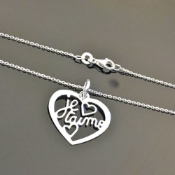 Collier pendentif coeur je t'aime argent massif 925/000 sur fine chaine