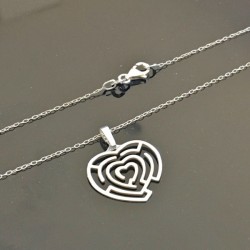 Collier argent 925/000 pendentif coeur labyrinthe sur chaine 42 cm