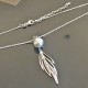 Collier plume argent 925/000 et perle nacrée avec chainette d'ajustement