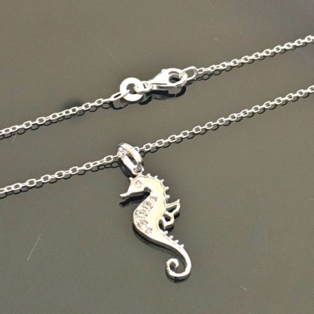 Collier pendentif hippocampe argent 925/000 sur fine chaine 42 cm