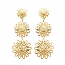 Boucles d'oreilles fleurs marguerites Plaqué Or 18 carats