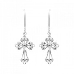 Boucles d'oreilles pendantes croix argent massif 925/000