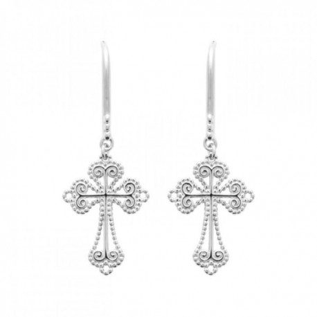 Boucles d'oreilles pendantes croix argent massif 925/000