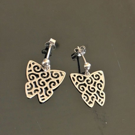 Boucles d'oreilles argent 925/000 pendants papillons ajourés