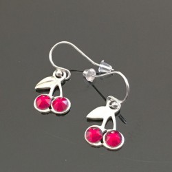 Boucles d'oreilles argent 925/000 pendantes cerises cristal Swarovski