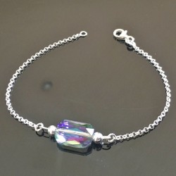 Bracelet argent massif 925/000 cristal Swarovski vert lilas