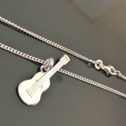 Collier pendentif guitare argent massif 925/000 sur chaine 45 cm